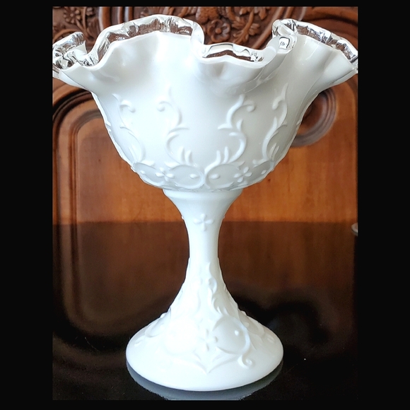 Vntg "Silver Crest Spanish Lace"  6 5/8" Compote by Fenton - Picture 7 of 8